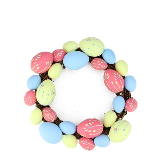 10&#x22; Pink, Yellow and Blue Easter Egg Grapevine Wreath
